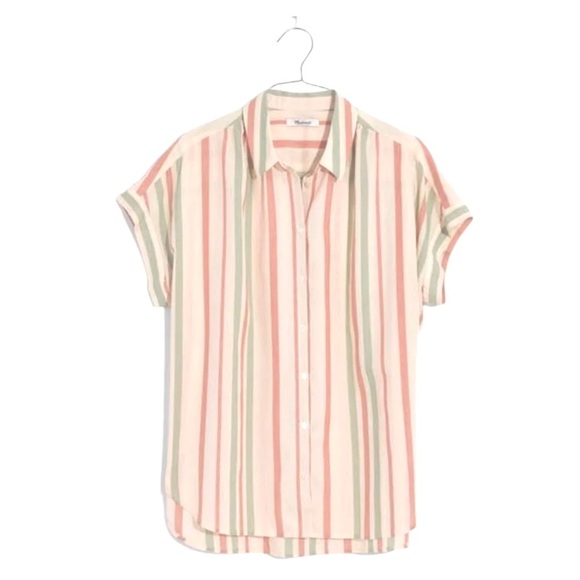Madewell Central Multistripe Shirt In Lucid Pink - Size M - Picture 5 of 5